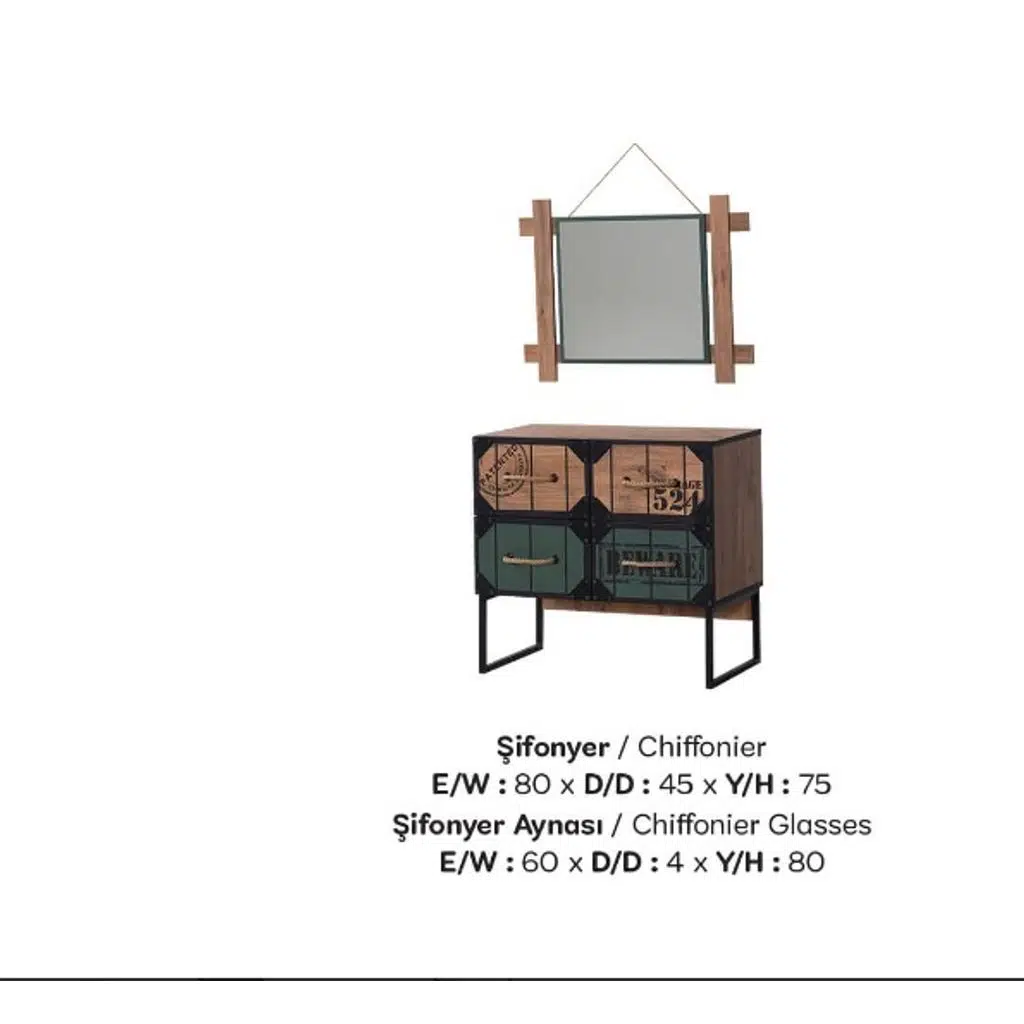 Şifonyer Ve Ayna 18391 Urlu LOFT Model 1 Kalite Metaal Suntalem Demonte Ürün. Kutuda sevk EL Yapım 