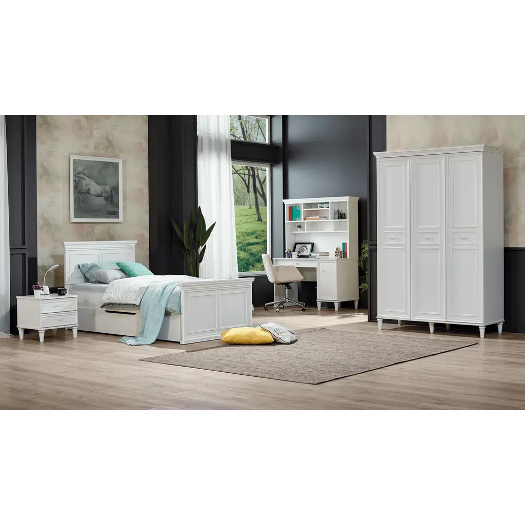 Takım Urlu 12058 DREAM İnovasyon Model Beyaz Renk karyola,Komodin,Gardrop,Çalışma Masa