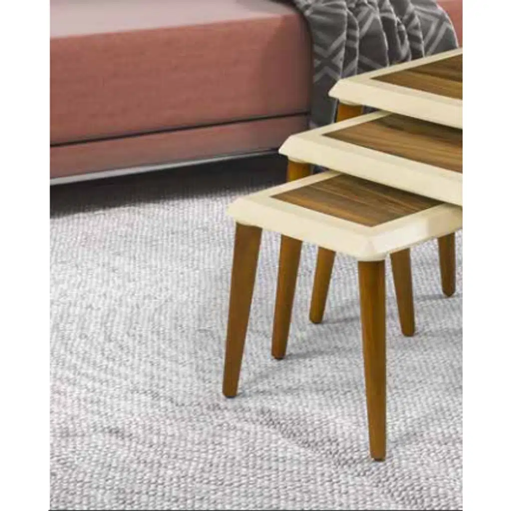 Zigon OSM 11829 Çerçeve Model Sehpa Parlak Ceviz Krem Ahşap Kayın ayak El Yapım 