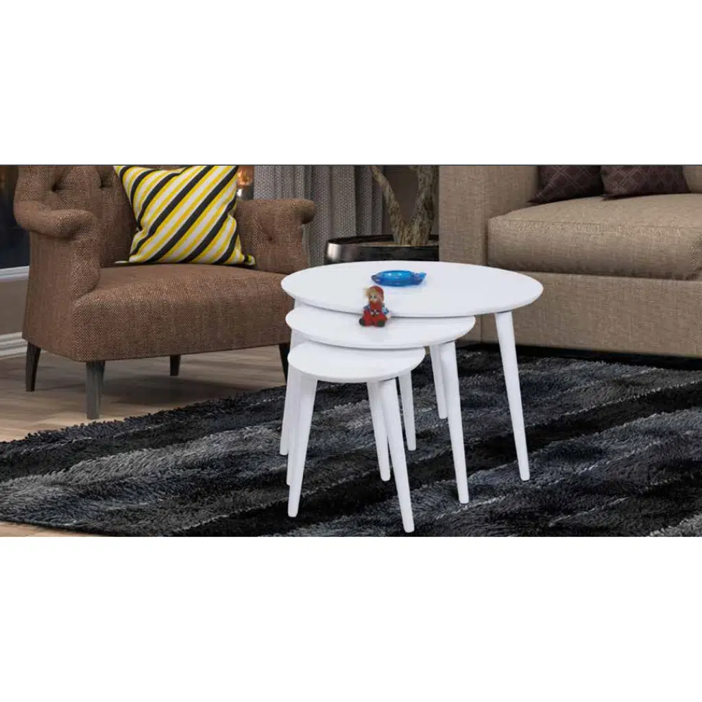 Zigon Osm 17106 ELİPS Model Sehpa Parlak Beyaz Kayın Torna retro ayak El Yapımı