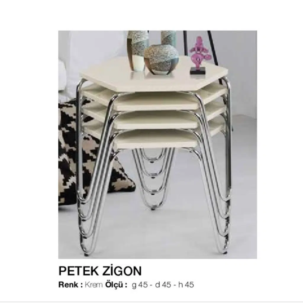 Zigon OSM11796 Petek Model sehpa Metal çelik Nikelaj V Ayak Krem Tabla El Yapım